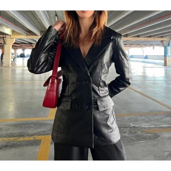 Princess Polly Jackets & Blazers - Princess Polly NWT Sz L/XL Ellen Faux Leather Double Breasted Blazer Jacket